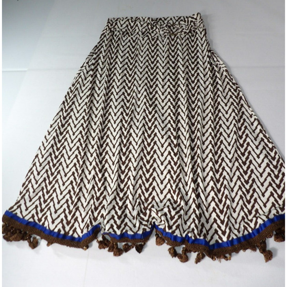 Robert Louis Maxi Skirt Petite Large PL Boho Hippie Geometric Faux Belt Tassels - Picture 5 of 14